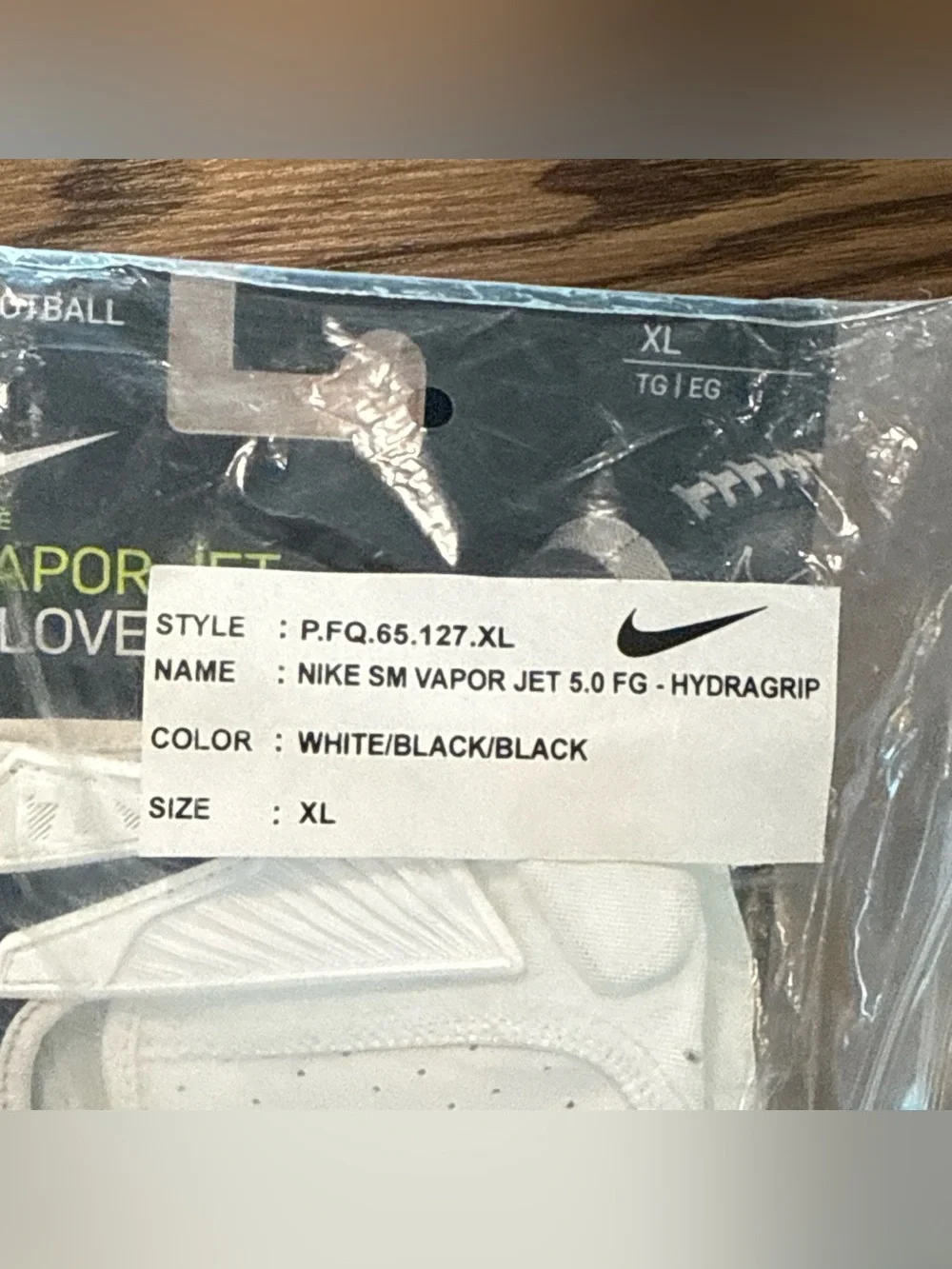 Size XL Nike Vapor Jet 5.0 FG Hydragrip Receiver Gloves White/Black PGF048